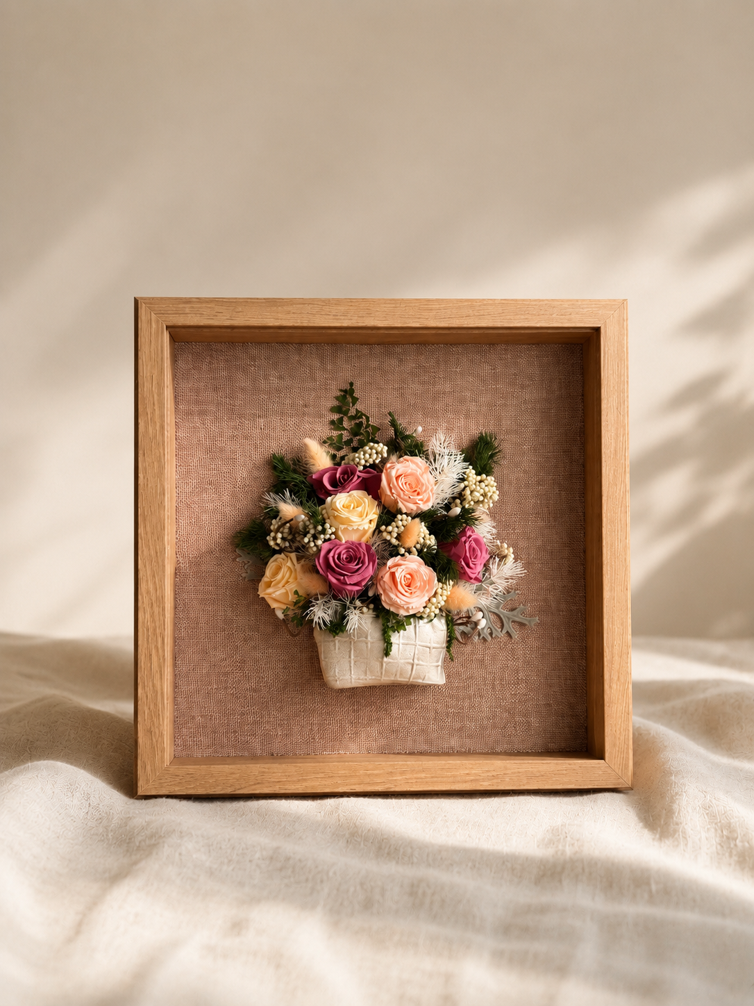 Tablou Flori Criogenate „Blush Garden”, 30x30 cm, 3D