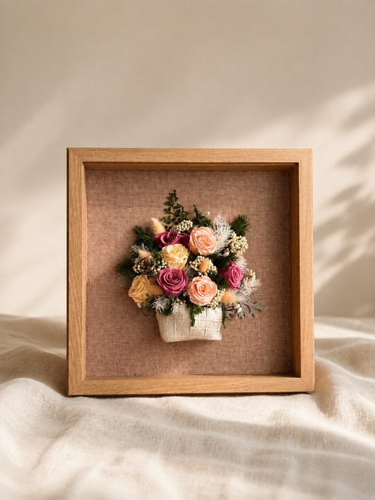 Tablou Flori Criogenate „Blush Garden”, 30x30 cm, 3D